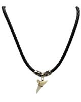 1443 - Braided Black Necklace w/ Shark Tooth 18"