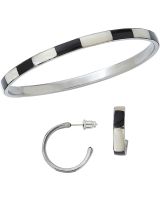 1560 - Black & White Troca Stainless Steel 1"dia Earrings & 0.5mm Bangle