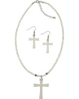 1890 - MOP Cross Stainless Steel Necklace & Earrings
