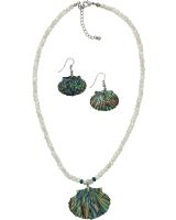 1898 - Abalone Scallop Stainless Steel Necklace & Earrings