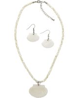 1899 - White Troca Scallop Stainless Steel Necklace & Earrings