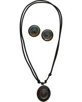 1971 - Oval Cat's Eye on Black Stainless Steel Necklace & Earrings
