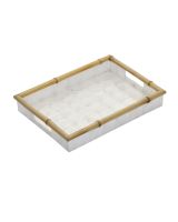 6945 - Ivory Capiz Tray w/ Bamboo Trim (Medium) 13.75 x 9.85 x 2.75"