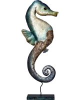 7002 - Seafoam Seahorse Stand 17.75" - Metal & Capiz Art