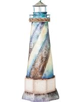 7006 - Seafoam 3D Lighthouse 16.5" - Metal & Capiz Art