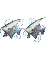 7008 - Seafoam 2 Banner Fish Wall Art 12.75" - Metal & Capiz Art