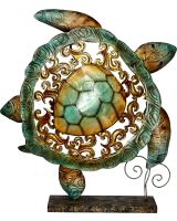 7020 - Rustic Turtle Stand 15.5" - Metal & Capiz Art