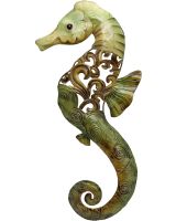 7045 - Rustic Fret Seahorse Wall Art 15" - Metal & Capiz Art