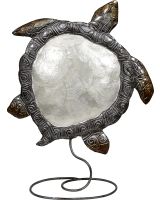 7113 - White Elegance Turtle Stand 9x12" - Metal & Capiz Art