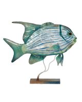 7144 - Large Jackfish on Stand 13x14" - Metal & Capiz Art