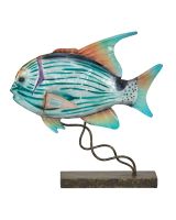 7145 - Small Jackfish on Stand 8x8" - Metal & Capiz Art