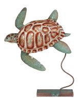 7152 - Loggerhead Turtle on Stand 14x10" - Metal & Capiz Art
