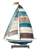 7163 - Royal Crest Sailboat on Stand - Metal & Capiz Art 31x23"