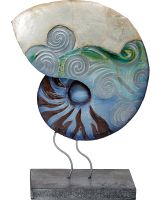 7173 - Seafoam Nautilus On Stand 6x9" - Metal & Capiz Art