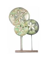 7187 - Sealife Sand Dollar Group on Stand 10x15" - Metal & Capiz Art