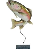 7233 - Lakeside Rainbow Trout on Stand 17x9" - Metal & Capiz Art