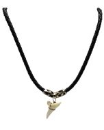1443 - Braided Black Necklace w/ Shark Tooth 18"