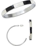 1559 - Black & White Troca Stainless Steel 4.5mm dia Earrings & 1mm Bangle