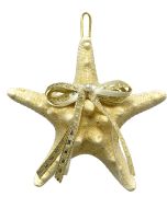 6022 - Gold Bow White Knobby Starfish Ornament 4-6"