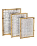 6943 - Set of 3 Ivory Capiz Lined Bamboo Trays 15.75x11", 13.75x9.85", 11.8x8.7" - 2.75" H