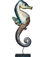 7002 - Seafoam Seahorse Stand 17.75" - Metal & Capiz Art