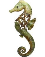 7045 - Rustic Fret Seahorse Wall Art 15" - Metal & Capiz Art