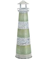 7107 - Seaside Green Striped Lighthouse 15" - Metal & Capiz Art