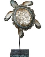 7108 - Ruffle Turtle Green Tan 11x8" - Metal & Capiz Art