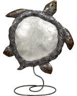 7113 - White Elegance Turtle Stand 9x12" - Metal & Capiz Art