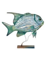 7144 - Large Jackfish on Stand 13x14" - Metal & Capiz Art
