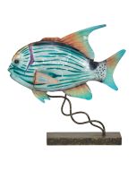 7145 - Small Jackfish on Stand 8x8" - Metal & Capiz Art