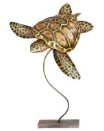 7151 - Hawksbill Turtle on Stand 17x11" - Metal & Capiz Art